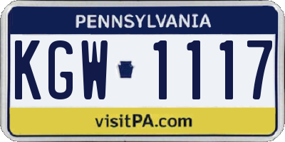 PA license plate KGW1117