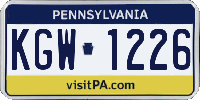 PA license plate KGW1226
