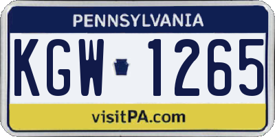PA license plate KGW1265