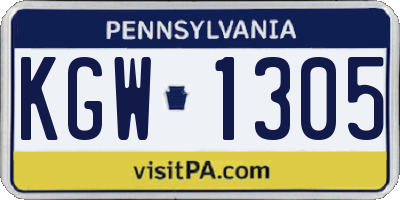 PA license plate KGW1305