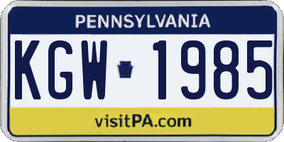 PA license plate KGW1985