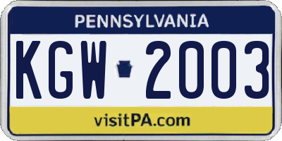 PA license plate KGW2003