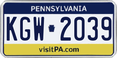 PA license plate KGW2039