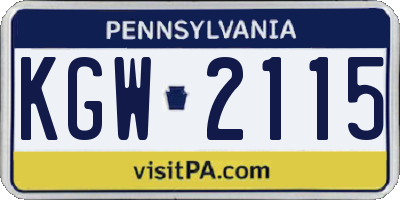 PA license plate KGW2115