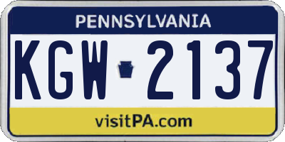 PA license plate KGW2137