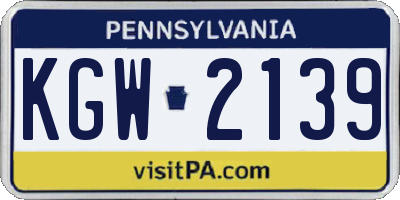 PA license plate KGW2139