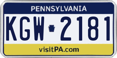 PA license plate KGW2181