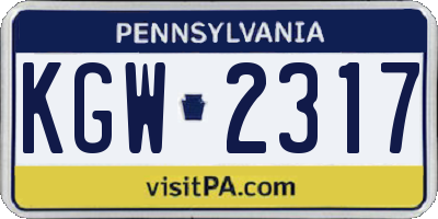 PA license plate KGW2317