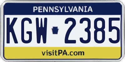 PA license plate KGW2385