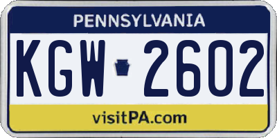 PA license plate KGW2602