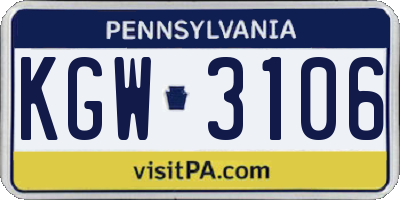 PA license plate KGW3106