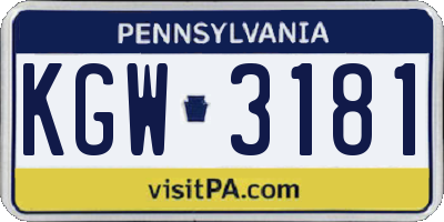 PA license plate KGW3181