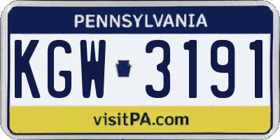 PA license plate KGW3191