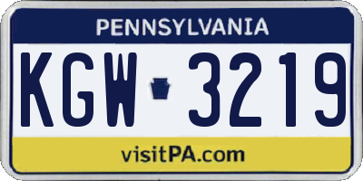 PA license plate KGW3219