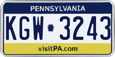 PA license plate KGW3243