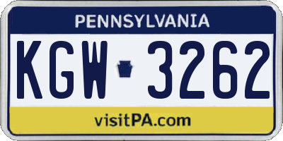 PA license plate KGW3262