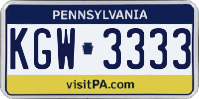 PA license plate KGW3333