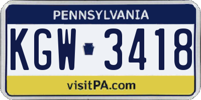 PA license plate KGW3418
