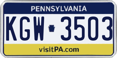 PA license plate KGW3503