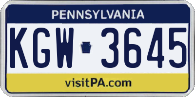PA license plate KGW3645
