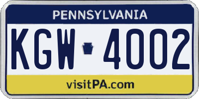PA license plate KGW4002