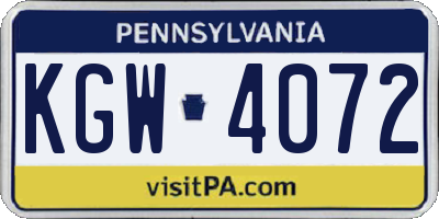 PA license plate KGW4072