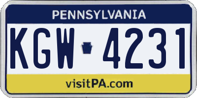PA license plate KGW4231