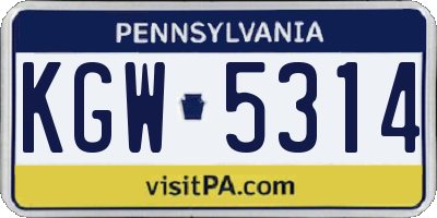 PA license plate KGW5314
