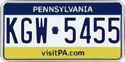 PA license plate KGW5455