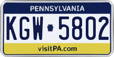 PA license plate KGW5802
