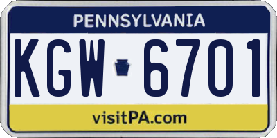 PA license plate KGW6701
