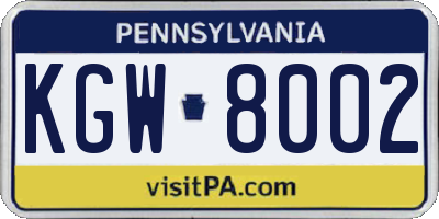 PA license plate KGW8002