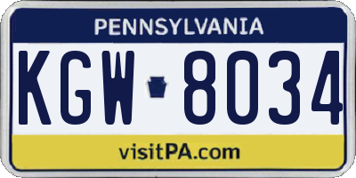PA license plate KGW8034