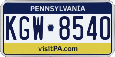 PA license plate KGW8540