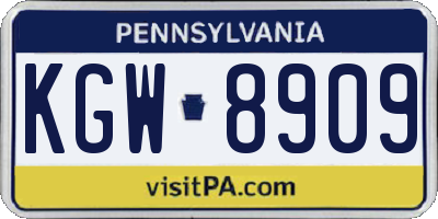 PA license plate KGW8909
