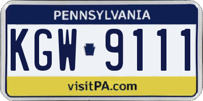 PA license plate KGW9111