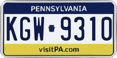 PA license plate KGW9310