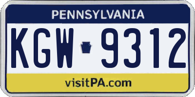 PA license plate KGW9312