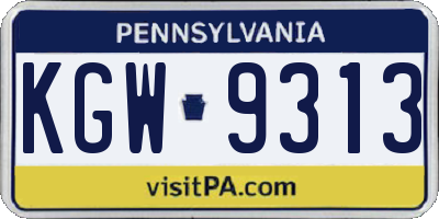 PA license plate KGW9313