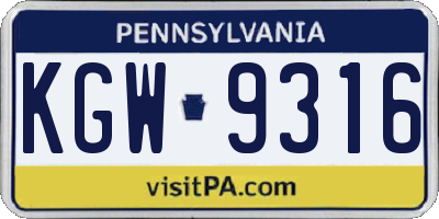 PA license plate KGW9316
