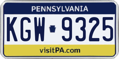 PA license plate KGW9325