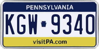 PA license plate KGW9340