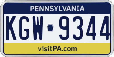 PA license plate KGW9344