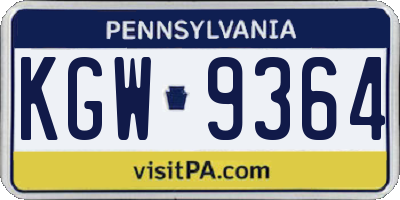 PA license plate KGW9364