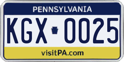 PA license plate KGX0025