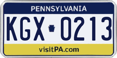 PA license plate KGX0213