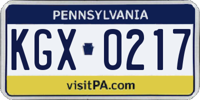 PA license plate KGX0217