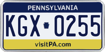 PA license plate KGX0255