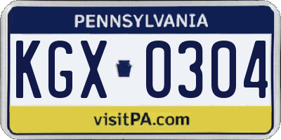 PA license plate KGX0304