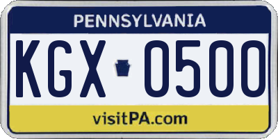 PA license plate KGX0500